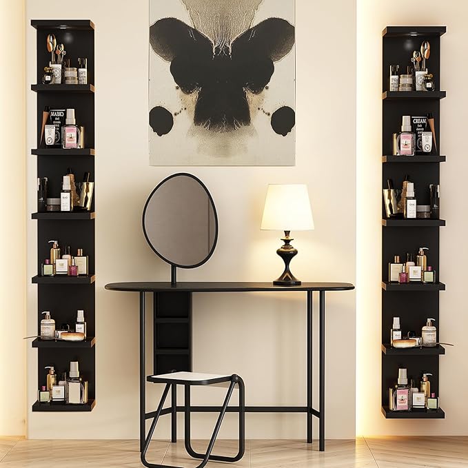 LitaEther Versatile 7 Tier Wall Shelf Unit,Black Lack Wall Shelf,Display Floating Shelf with LED Remote Control Light