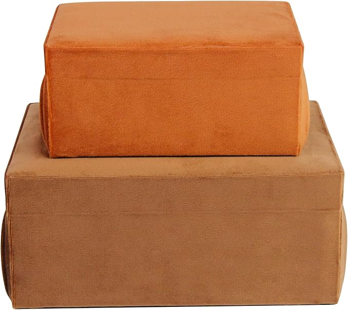 HofferRuffer Velvet Decorative Boxes, Jewelry Boxes Storage Accessory Organizer Boxes with Elegant Handle Decor, Classic Velvet Set of 2 Pieces (Brown)