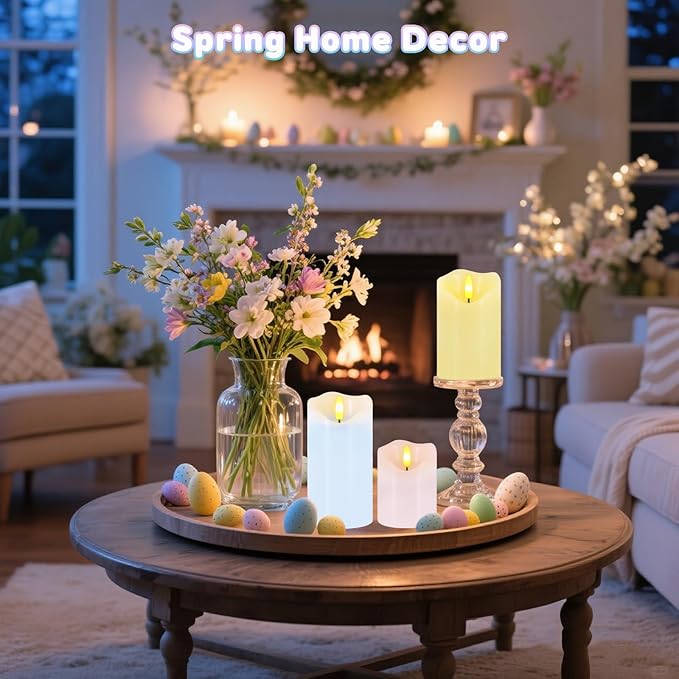Flameless Candles Light, Set of 3 Pastel Spring LED Candles with Remote & Timer, Flickering Easter Pillar Candles Battery Operated, Real Wax Electric Candles for Home Spring Easter Decor (3 Colors)
