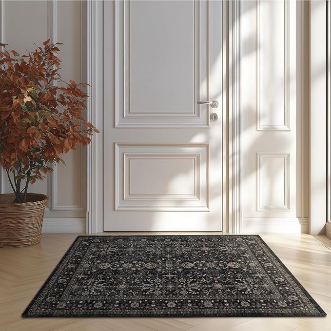 Ruaruarug Area Rug Non Slip Machine Washable Ultra Soft Living Room/Bedroom/Kitchen/Outdoor/Classroom Black Grey, 2'×3'