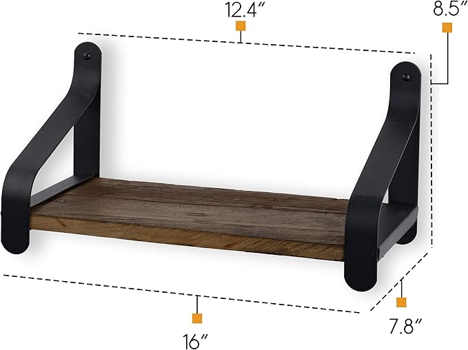 Rustic State Rustico 16" Floating Wall Bookshelf with Iron Brackets Wall Mounted Wooden Floating Industrial Shelf - Walnut