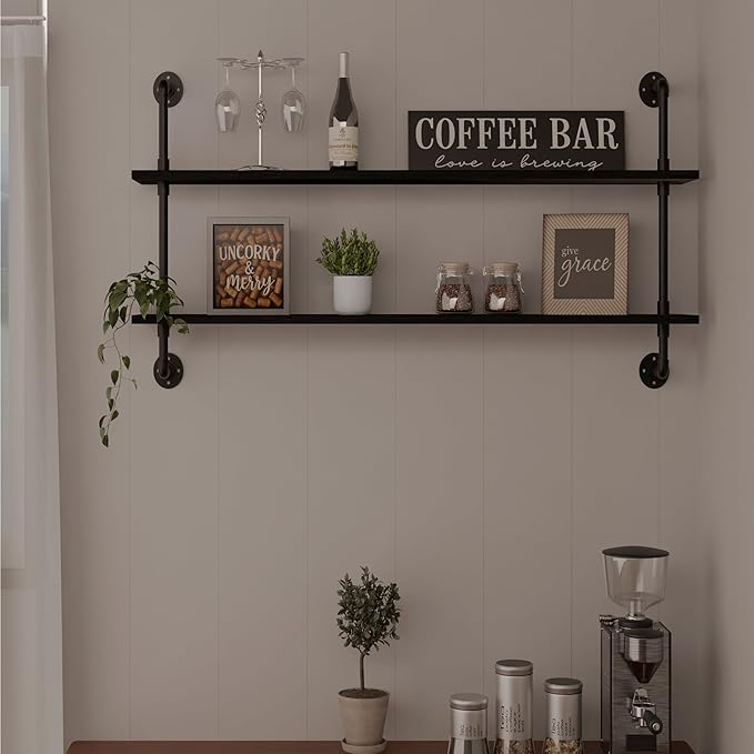 HDDFER Floating Bookshelf Shelves Industrial Pipe Shelving Pipe Shelf Rustic Black Wall Shelves 36 Inch Farmhouse for Wall Mounted