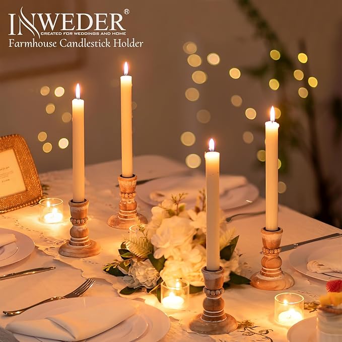 Wooden Taper Candle Holders: Rustic Wood Candlestick Holders Farmhouse Fall Decor for Living Room Dinning Table Centerpiece Christmas Set of 10