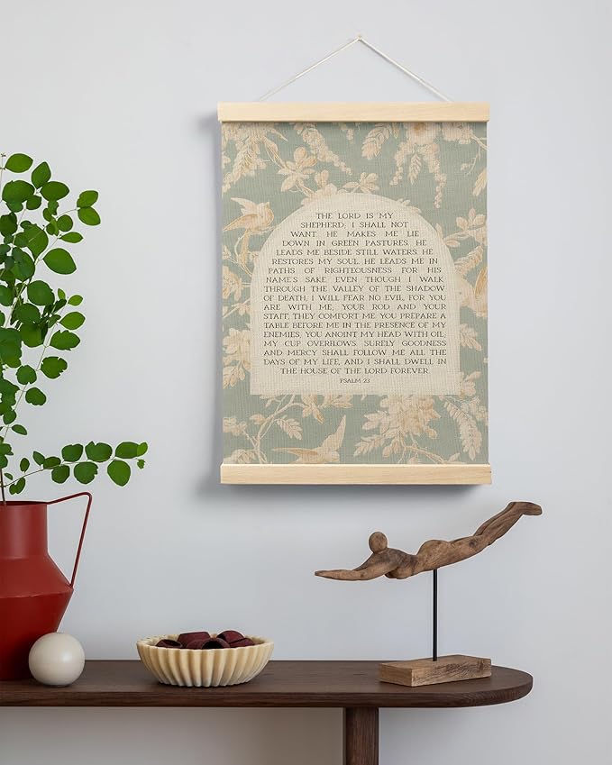 FGFK Vintage Floral Christian Psalm 23 Wall Art Poster Hanger Frame, the Lord is My Shepherd Bible Verse Canvas Prints Framed Wall Decor for Home Bedroom Living Room Church, 12x16 Inch