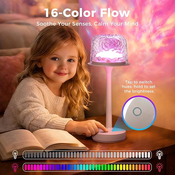 Waterproof Shower Lamp with 16 Color Ocean Wave Projector, Rechargeable LED Light with Remote & Touch Control, 3 White Modes, USB-C, for Bathroom, Bedroom, and Spa Gifts