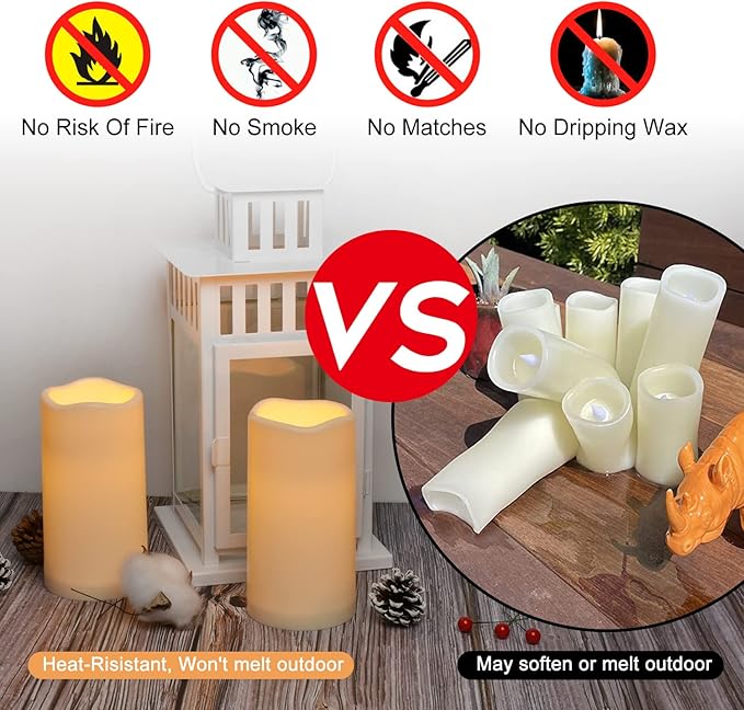 Artmarry 12 Pack Flickering Flameless Candles Large (D 3" x H 6") LED Candles Fake Pillars Outdoor Indoor Battery Operated Candles with Remote for Home Wedding Christmas Holiday Décor (12 Pack)