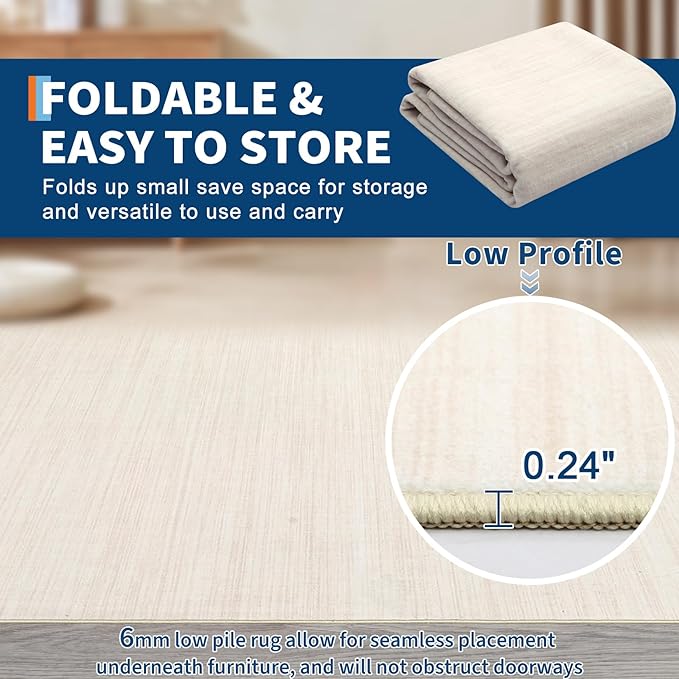 Washable Runner Rug 2x6 Modern Solid Color Kitchen Runner Mat Minimalist Plain Long Runner Rug for Entryway Bedroom Bedside Non Slip Low Pile Boho Accent Solid Runner Rugs for Nursery, Ivory