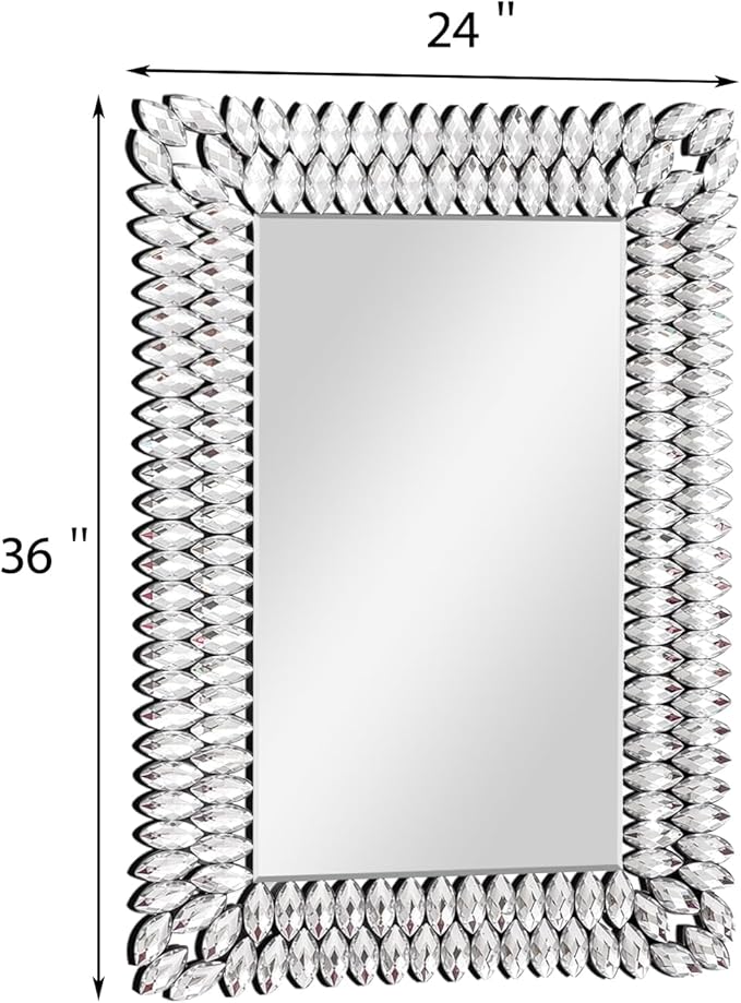 24x36 Inch Rectangle Mirrors for Wall Decor, Luxury Diamond Entryway Mirrors for Wall, Silver Decorative Mirror for Living Room, Bedroom, Bathroom, Dining Room, Fireplace