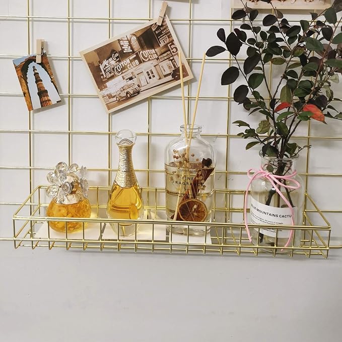 Multi-function Wall Storage and Display Basket, Decorative Basket for Wire Wall Grid Panel, Gold