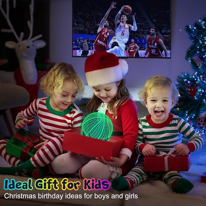 Linkax Basketball Gifts for Teens Boys Girls, Light Up 3D Illusion Night Light with 16 Colors Remote, Boy Toys for Ages 8-13, Xmas Birthday Gifts Basketball Accessories Room Decor Idea