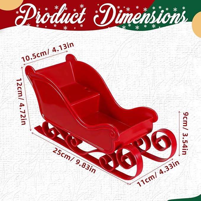 DOITOOL Mini Santa Sleigh Ornament Christmas Candy Bowl Christmas Sleigh for Xmas Tree Holiday Party Photo Prop Table Decor 9.8 x 4.7 x 4.1 Inch