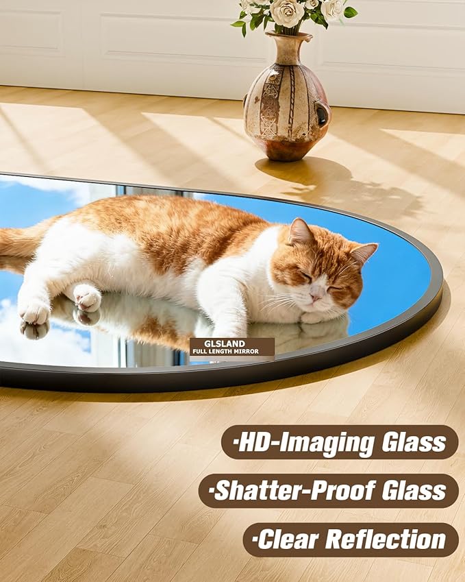 SUNQUEEN 58"x19" Floor Mirror Full Length, Arched Full Length Mirror with Stand, Full Body Mirrors for Bedroom Living Room or Cloakroom Black