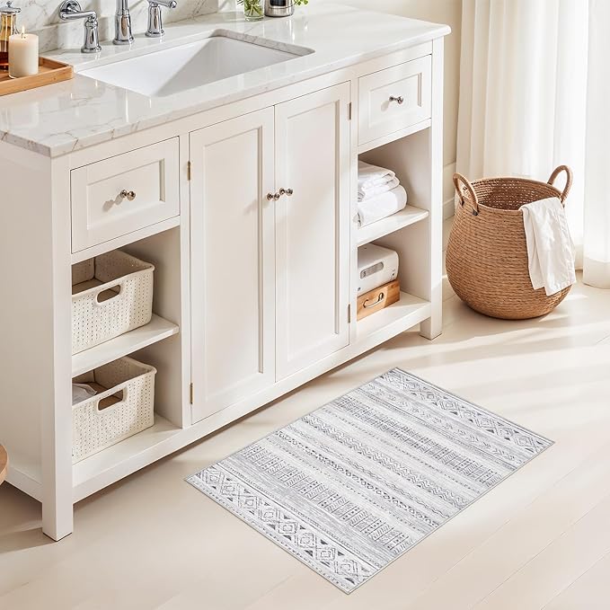 cotiled Washable 2x3 Entryway Rug: Washable Boho Rugs with Non Slip Backing Small Soft Indoor Stain Resistant Carpet for Kitchen Front Lightweight Home Decor Dark Grey