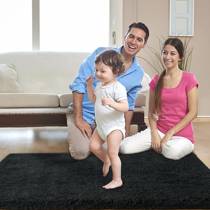 Black Area Rug for Living Room: 5x8 Area Rug Fluffy Shag Bedroom Rugs-Black Shag Area Rugs 5x8 Plush Fuzzy Soft Carpet for Living Room,Bedroom