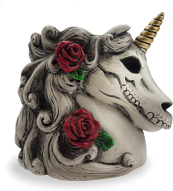 Gothic Unicorn Makeup Brush Holder Skull Gift for Women Adults Pen Organizer Halloween Decor Day Dead Goth Accessory