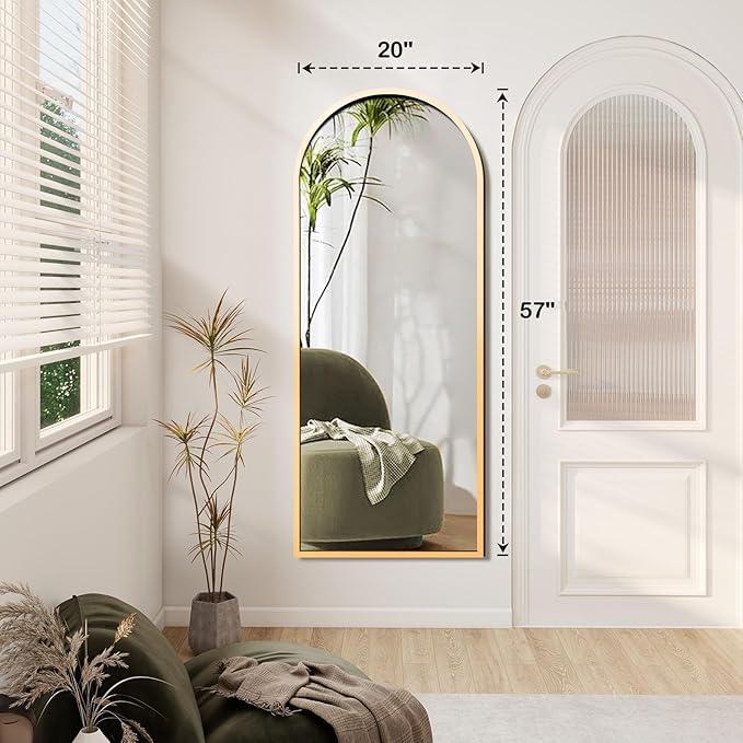 GlasFlength 57"x20" Arched Full Length Mirror, Stand Up Mirror Full Length for Bedroom & Cloakroom, Gold