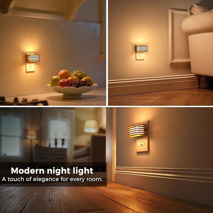 L LOHAS LED Night Lights Plug into Wall, 2 Pack Modern Night Light with Dusk to Dawn Sensor, Dimmable Plug in Night Light, Adjustable Brightness, 3000K Soft White for Bedroom Bathroom Hallway(Gold)