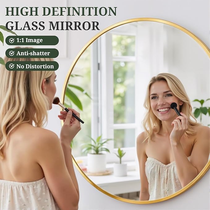 Round Wall Mirror 20 Inch Gold Vanity Mirror with Metal Frame, Modern Circle for Bathroom, Entryway, Bedroom, Living Room, Wall Mounted Decorative Mirrors