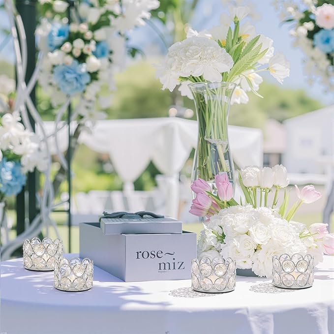 VINCIGANT Silver Crystal Tea Light Candle Holders Set of 12 for Wedding Home Table Centerpiece Decoration,Easter Gift(Candle Excluded)