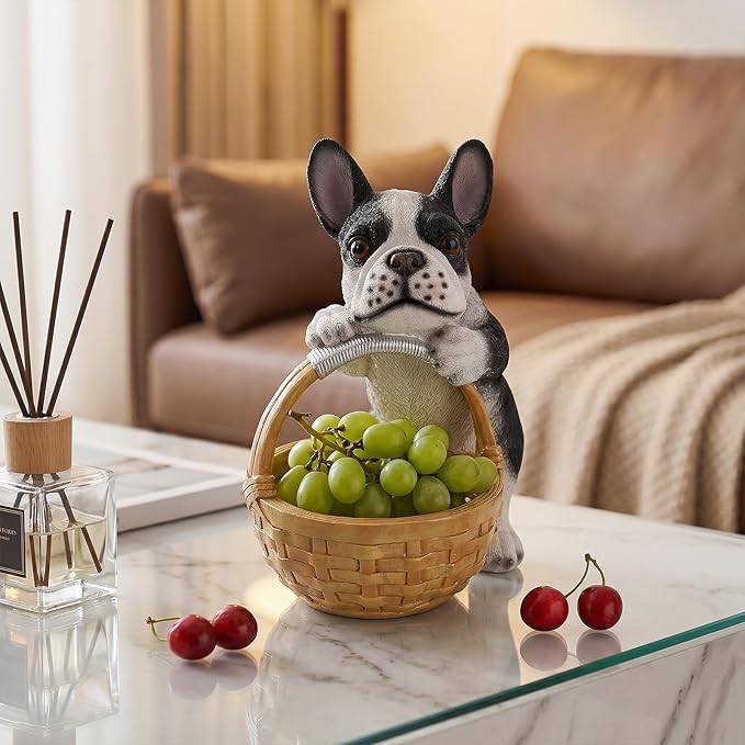 French Bulldog Statue Key Holder Bowl - Decorative Catchall Tray Organizer - Aesthetic Animal Trinket Dish & Puppy Lover Gifts