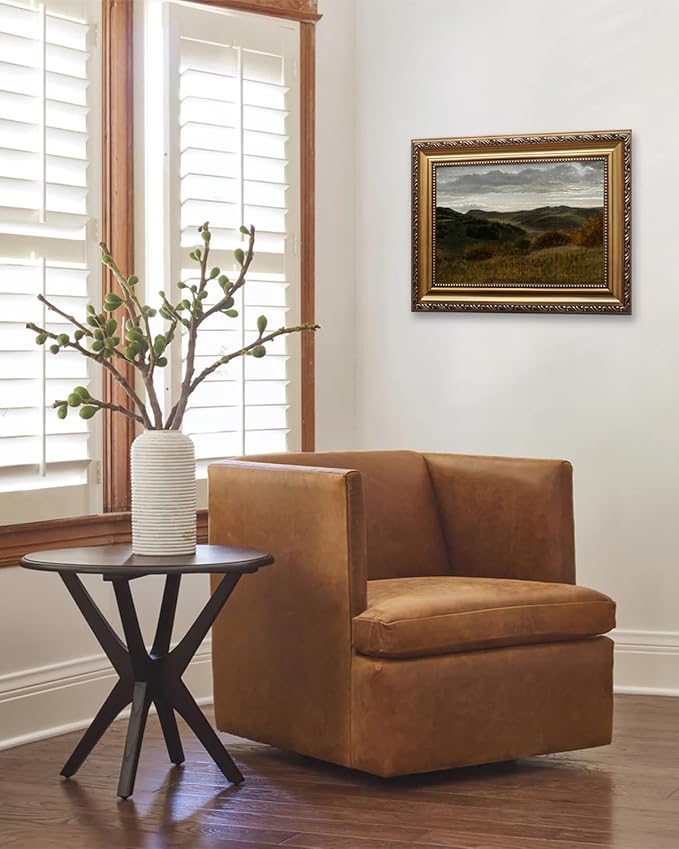 KBKBART Gold Framed Vintage Landscape Wall Art Home Decor, Retro Mountain Vintage Painting Prints, Moody Countryside Farmhouse Landscape Wall Decor, Canvas Wall Art for Living Room Decor Bedroom Home Bathroom Wall Decor-12"x16"