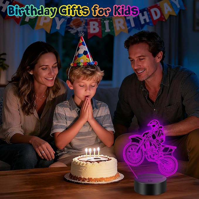 Linkax Bike Gifts Stocking Stuffers for Teens Boys Girls, 3D Illusion Lamp Night Light Room Decor 16 Colors Change, Birthday Gifts for 6 7 8 9 10 11 12 Year Old Boy