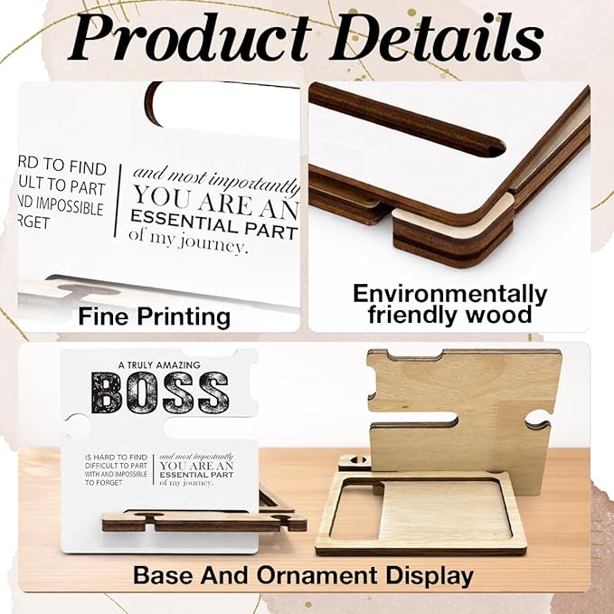 Appreciation Gifts for Boss Leader - Multi-functional Desk Organizer - Motivational Amazing Boss Office Quote Wooden Sign for Office Desk Shelf Decor