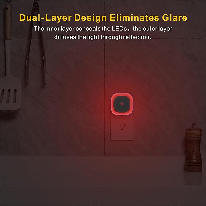 YUNLEX 2 Pack Plug in Red Sleep Night Light with Motion Sensor & Dusk to Dawn Sensor, Soft Glow, 0% Blue Light True Red, Dimmable, Auto On/Off, LED Lights for Bedroom, Sleep, Kids, Bathroom, Hallway