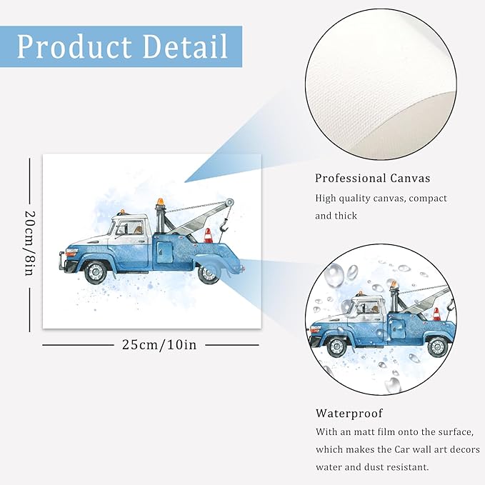 uniro Construction Room Decor for Boys, Truck Wall Art Print for Boys Room Decor, Cute Toddler Wall Decor Truck Prints, Car Pictures Wall Decor for Bedroom, Playroom, Nursery Decor, Vehicle Tractor Prints & Posters - 8x10inch|Unframed