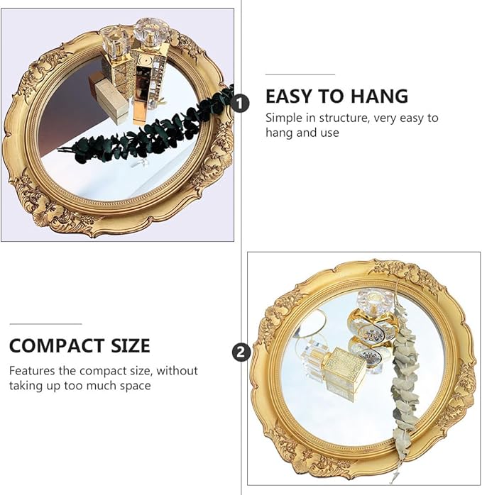 Vaguelly Retro Style Makeup Mirror Tray Gold Vintage Cosmetic Organizer for Vanity Tabletop, Delicate Women’s Makeup Mirror Suitable for Dressing Table and Beauty Salon Use