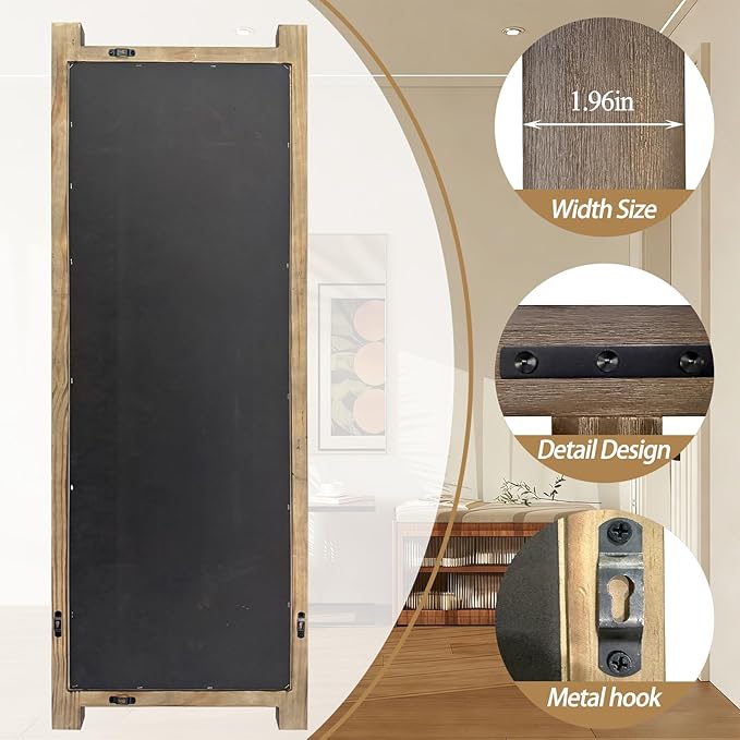 Wooden Standing Full Length Mirror Rustic Floor Full Body Wall Mounted Mirror for Farmhouse， 54"×19"