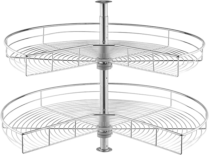 VEVOR 31.5" Kidney Shaped Chrome Corner Organizer, 360° Rotatble Kitchen Base Cabinet Blind Corner, 2 Tier Height Adjustable Storage Rack, Carbon Steel Lazy Susan Replacement Shelf for Cabinet Corner