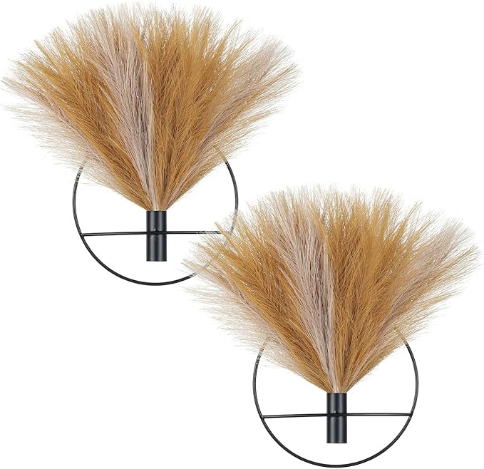 Pretty Jolly Boho Wall Decor, Wall-Mounted Metal Wall Decor, Hanging Artificial Pampas Display, Wall Art Living Room, Bedroom, Bathroom, Dining room, Plant Wall Decor 2 Pack,Turmeric,LightCoffee,Black