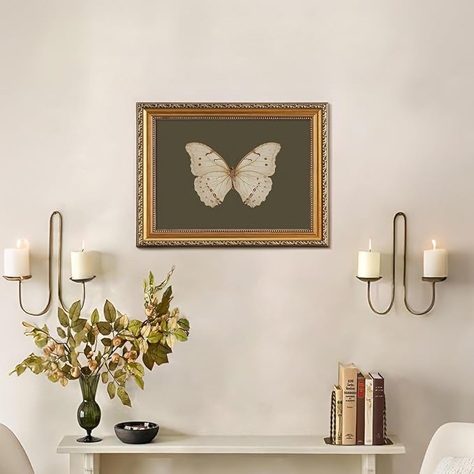 KBKBART Vintage Gold Framed Wall Art, Classical Butterfly Oil Paintings, Dark Moody Insect Canvas Prints Artwork Wall Decor Pictures for Bedroom, Bathroom, Cottagecore Room Decor - 12x16Inch