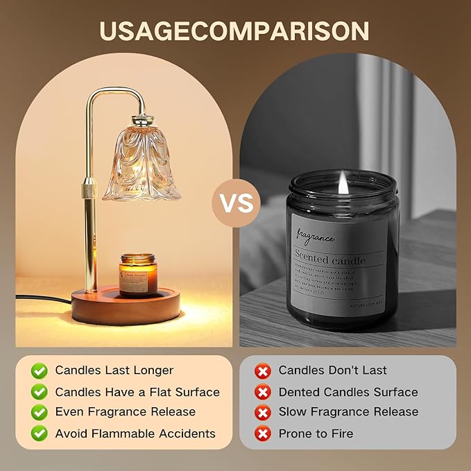 Droyek Candle Warmer Lamp with Timer Electric Candle Warmer Lamp Adjustable Height Dimmable Wax Warmer Lamp Jar Candles with 2 Bulbs for Home Decor & Office