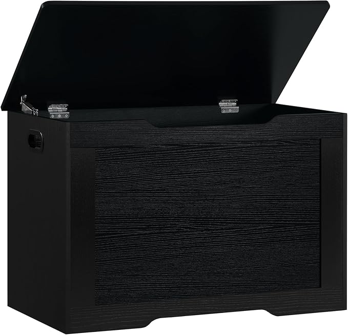 usikey 29.5” Storage Chest, Toy Box with Safety Hinge & Gel Bumpers, Toy Chest, Lift Top Storage Trunk, Supports 220 lb, for Living Room, Bedroom, Entryway, Black