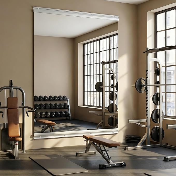 VooBang Home Gym Mirror - 1 PCS 40×80 inches, Large Frameless Wall Mounted Full Length Body Mirror for Dancing Studio, Exercise, Fineness, Yoga, Tempered Glass