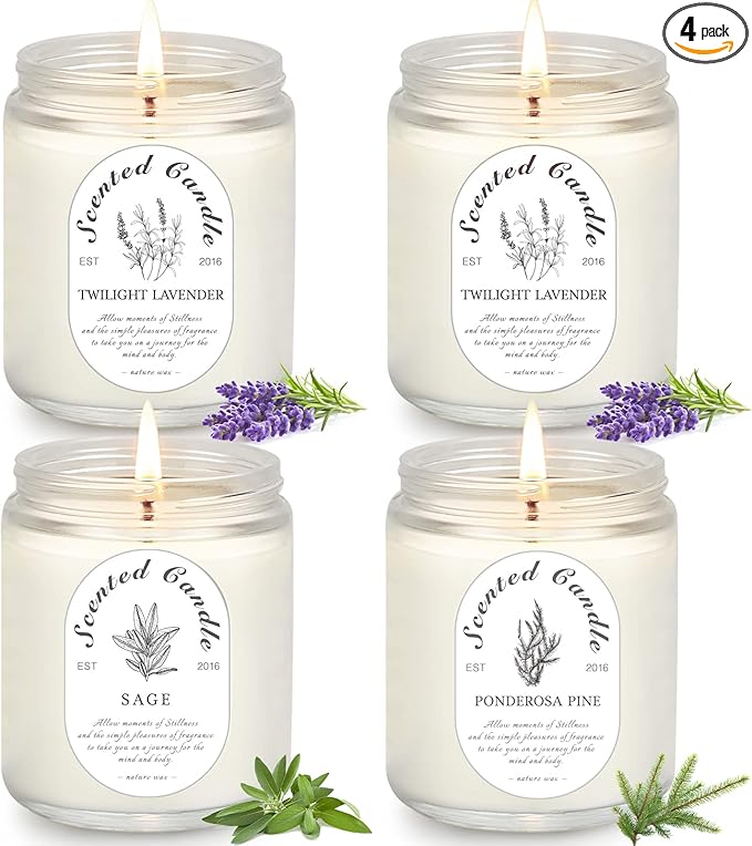 Scented Candle Gift Set, 4 Pack Soy Wax Scented Candles for Home – Lavender, Sage & Ponderosa Pine – Aromatherapy Candles for Relaxation, Stress Relief & Gifts for Women