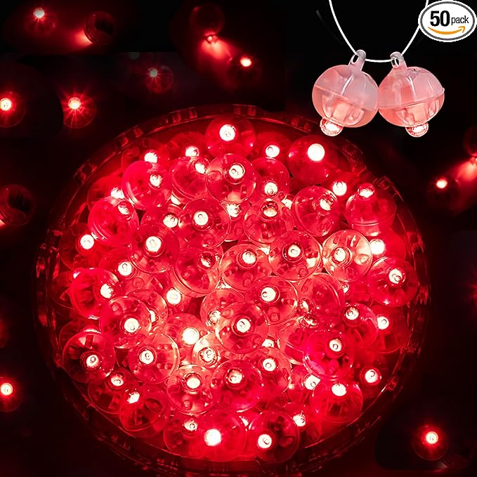 50PCs Mini Led Lights, Led Balloons Light for Party Decorations Neon Party Lights for Paper Lantern Easter Eggs Birthday Party Wedding Halloween Christmas Decoration(Glow steadily Red)