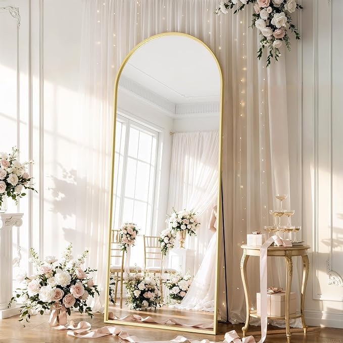 26x71 Inch Full Body Mirror - Large Arched Full Length Mirror with Stand Aluminum Frame Wall Mounted Leaning for Bedroom Living Room