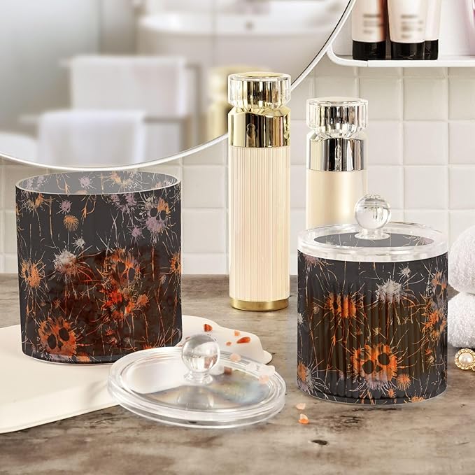 Face Dandelion Design Halloween Black Clear Plastic Makeup Organizer Storage with lid Pantry Essentials Decorative Dental floss storage jar for Cotton Swabs,Cotton Pads,Floss Picks,Paper