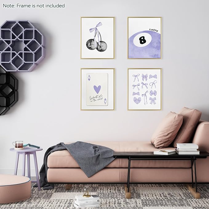 bakbrand Wall Art Minimalist Aesthetic Wall Decor Coquette Modern Canvas Decor Posters Trendy Preppy Bow Picture Print Painting for Bedroom/Living Room, Set of 4 Pcs Unframed (AC1, Purple, 8W x 10L)