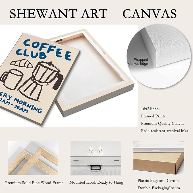 Framed Kitchen Canvas Wall Art Funky Kitchen Pictures Wall Decor Vintage Picture Coffee Artwork Modern Coffee Bar Decor Retro Skeleton Cafe Shop Pictures Home Decorations 16x24 inch, Ready to Hang