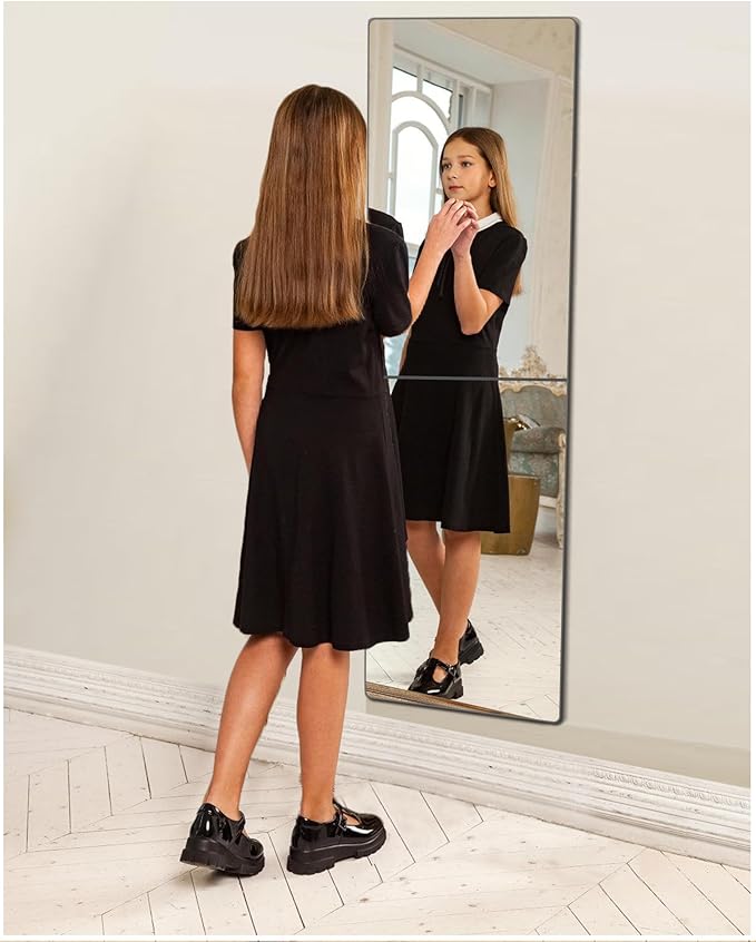 Unbreakable Door Mirror Full Length,Full Body Mirror for Kids, 2PCS x 24 x 14 inch About, Shatterproof Plexiglass Long Mirrors for Bedroom Closet, Children Plastic Mirrors Non Glass Stick on Miroir