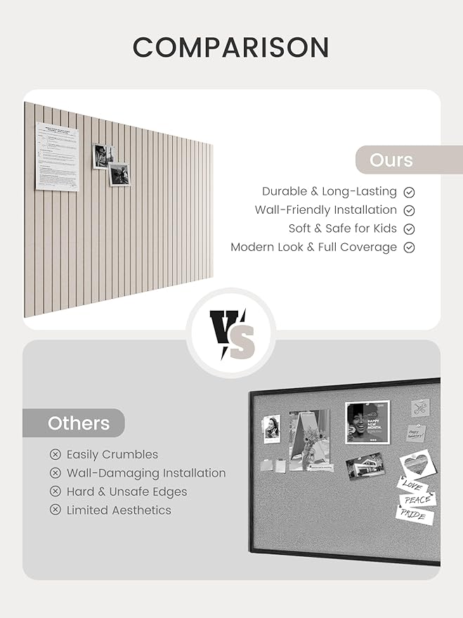 Bumusty Large Cork Board Alternative-48 x 36" Felt Bulletin Board Tiles, with 30 Pushpins, 70 Adhesive Tabs, Fine-Stripe 12-Pack, Cork Boards for Office Push Pin Board Felt Board-Oatmeal