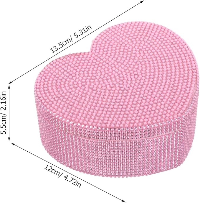 YARNOW Heart-shaped Jewelry Box with Mirror Double Layer Rhinestone Organizer for Pink Makeup Storage Case and Hair Tie Container