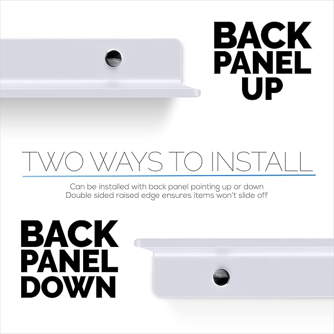 2-Pack 6" Floating Metal Wall Shelf for Books, Organizer, Speakers, Plants, Cameras, Books, Decor Display, Storage, Routers & More Wide Universal Holder Shelf by Brainwavz (White)