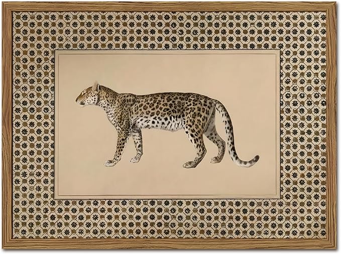 Vintage Leopard Wall Art Cheetah Safari Wall Decor Paintings, Wildlife Animal Poster Canvas Prints Aesthetic for Living Room Bedroom 12x16 inch Wood Framed