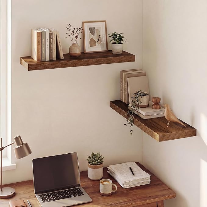 Dreamland 30 Inches Floating Shelves for Wall, 9.3" Deep Long Floating Shelves Set of 2, Large Display & Storage Shelf, Wall Shelf for Bathroom Bedroom Living Room Kitchen Office, Walnut