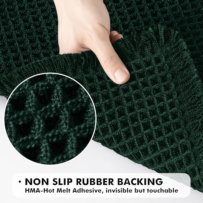 MIULEE Dark Green Set of 2 Waffle Bathroom Rugs, Boho Bath Rugs Non Slip Washable, Super Absorbent Bath Mats, Ultra Soft Rubber Backed Shower Mats for Bathroom Floor, Tub, 17x24 Inch